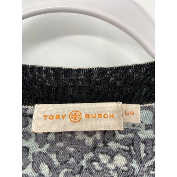 Tory Burch Merino Wool Floral Print Knit Long Sleeve Cardigan Sweater Size Large - Picture 6 of 8
